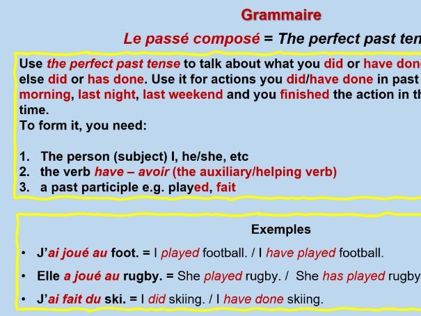 past tense - passé composé 1 FREE TRIAL VERSION