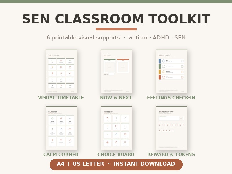 SEN Classroom Toolkit | Visual Timetable, Now & Next, Calm Corner & Communication Boards