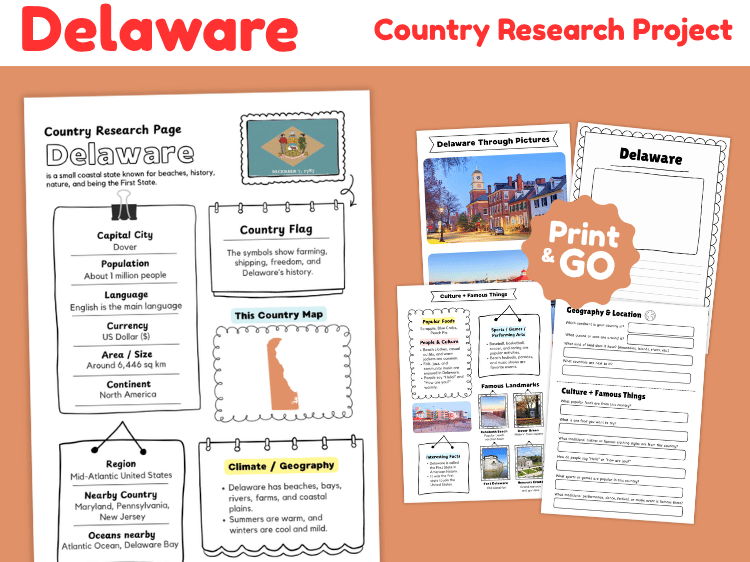 Delaware State Research Project | US Geography & State Study Worksheets