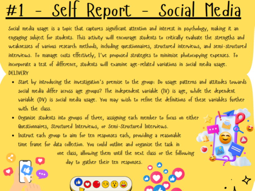 Self report methods in Psychology - Teaching activities