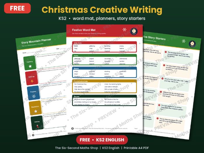 FREE KS2 Christmas Creative Writing Pack | Word Mat, Planner, Story Starters