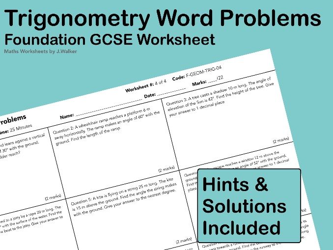 GCSE Maths Worksheet: Trigonometry Word Problems - Foundation Tier