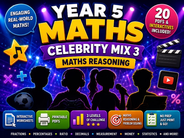 Year 5 Celebrity Maths Reasoning 3 - Differentiated PDF + Interactive: YouTubers, Singers, Athletes