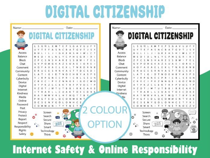 Digital Citizenship Word Search Puzzle | Internet Safety & Online Responsibility