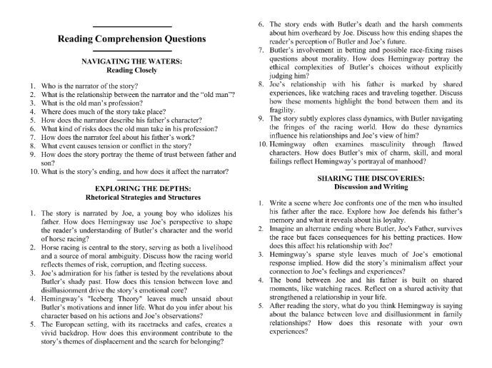 My Old Man by Ernest Hemingway with Reading Comprehension Questions