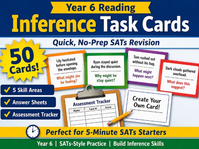 Year 6 Reading Inference Task Cards – KS2 SATs Practice Activities | 50 Cards + Games + Answers