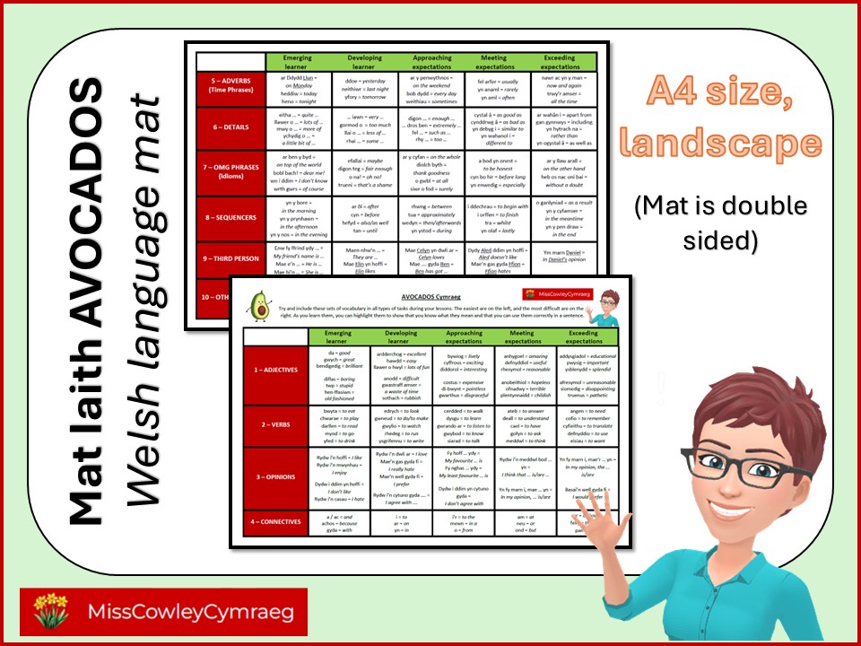 AVOCADOS yn Gymraeg - Language Mat/Mat Iaith