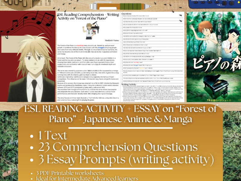 ESL Reading Comprehension + Essay - Forest of Piano - Japanese Anime & Manga