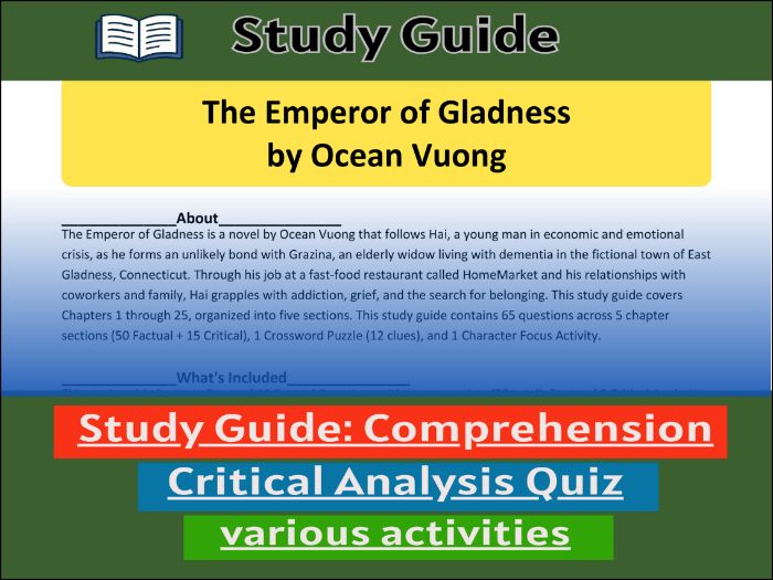 Study Guide for :The Emperor of Gladness  & Comprehension Test