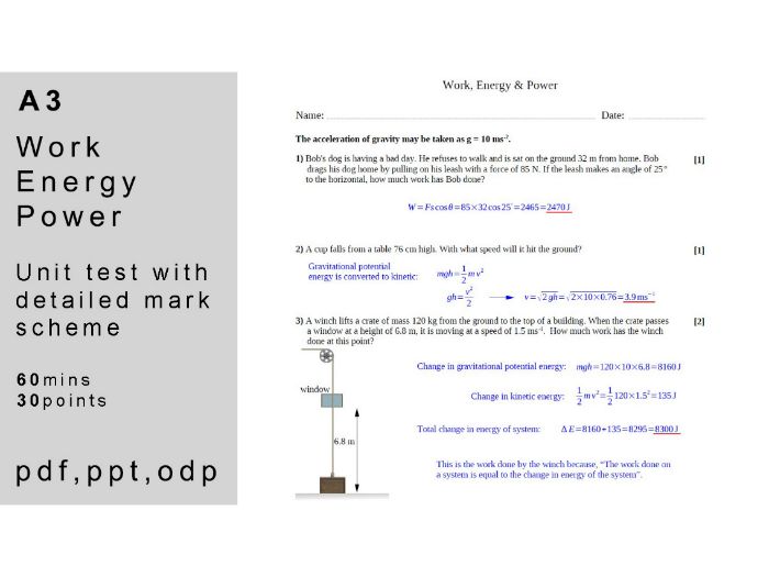 IB physics: A.3 - Work, Energy & Power. Unit Test.