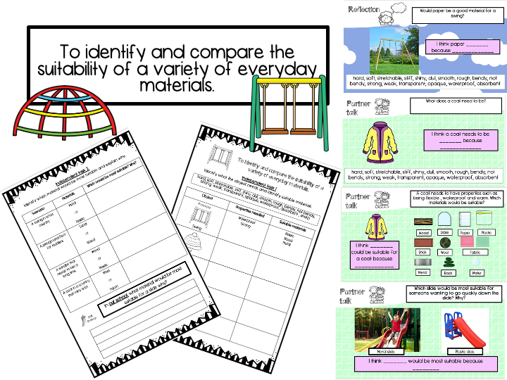 To identify and compare the suitability of a variety of materials /STEM design a playground