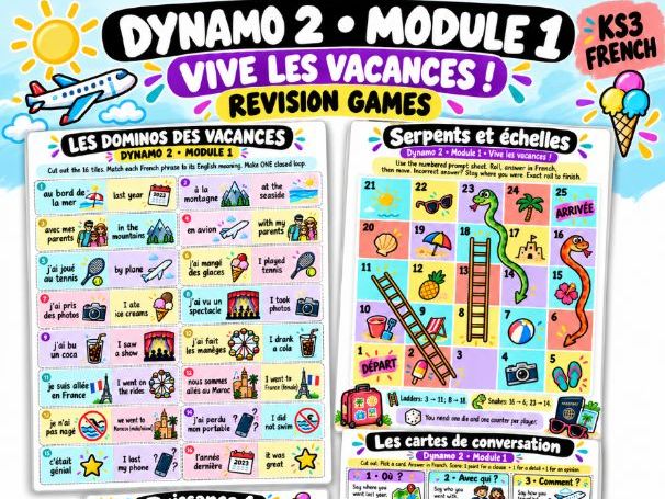KS3 French Holiday Revision Games | Dynamo 2 Module 1 – Vive les vacances !