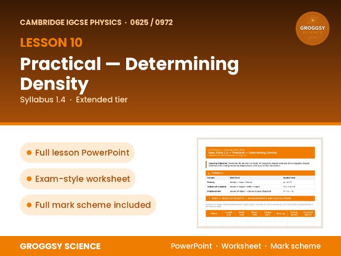 Cambridge IGCSE Physics 0625: Practical — Determining Density | Unit 1 | L10