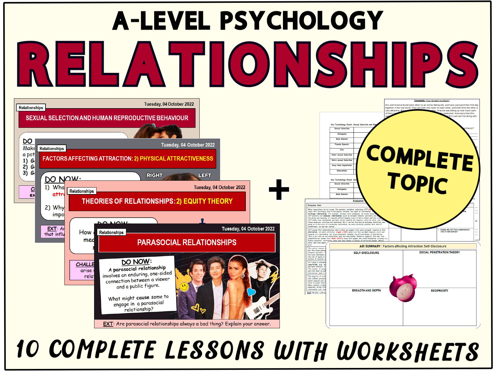 RELATIONSHIPS TOPIC INCLUDES LESSON SLIDES AND WORKSHEETS [ALEVEL
