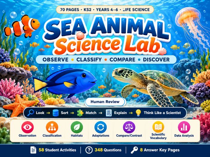Sea Animal Science Lab | KS2 Marine Biology, Adaptations & Habitats | 70 Pages
