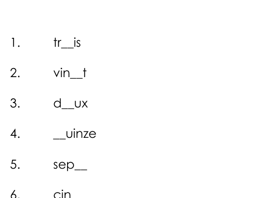 French - Numbers gap-fill worksheet (1 to 20)