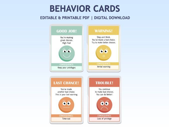 Classroom Behavior Cards for Kids | Consequence Cards | Good Behaviour Cards