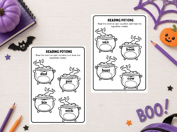 Halloween Phonics Read and Draw | CVC Words | EYFS, KS1, Pre-K to 1st Grade