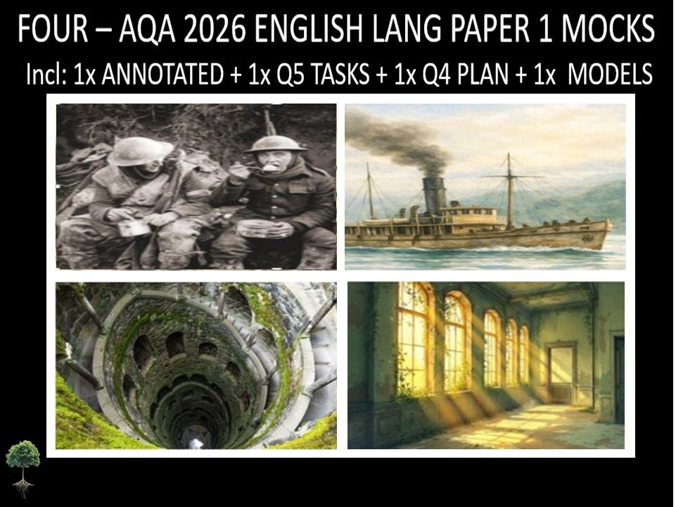 Four AQA 2026 English Language Paper 1 Mocks + Annotated, Q5 Tasks, Q4 Plan, Models