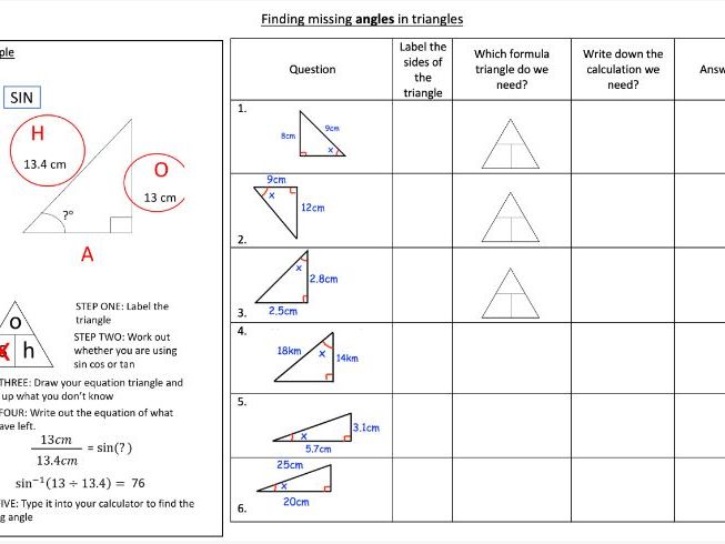 Scaffolded trigonometry - finding missing sides and angles