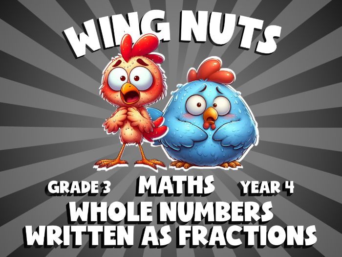 Whole Numbers Written as Fractions WING NUTS Maths Game | No-Prep Year 4 Review Activity