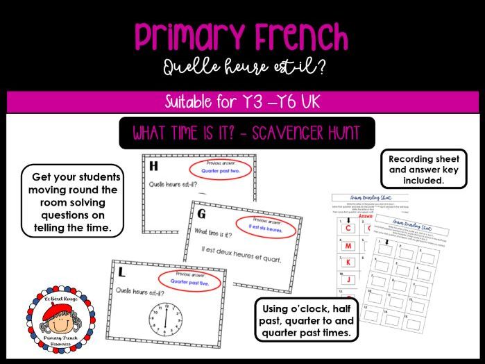 Primary French - Quelle heure est-il? - What time is it?