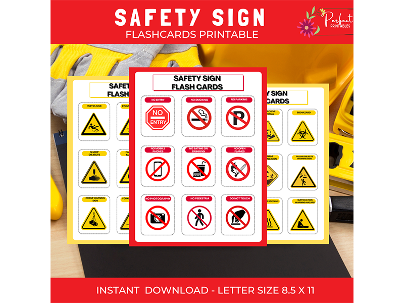 Safety Sign Flashcards, Essential 72 Visual Learning Safety Signs and symbols For kids