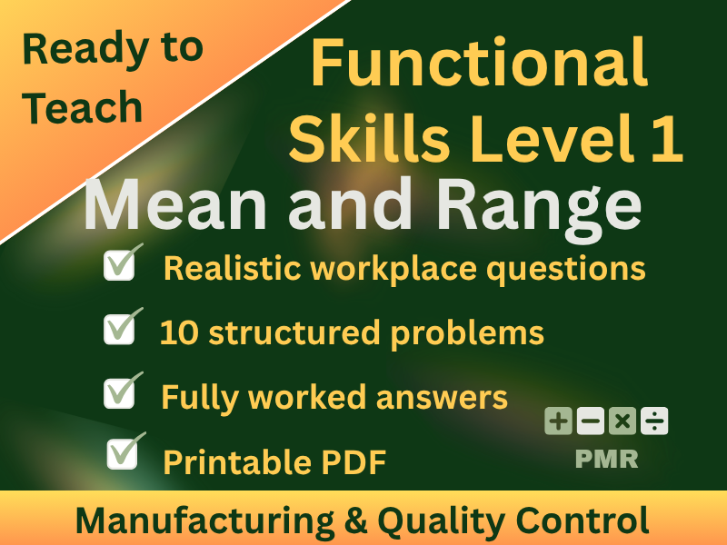 Functional Skills Mean & Range L1 Worksheet