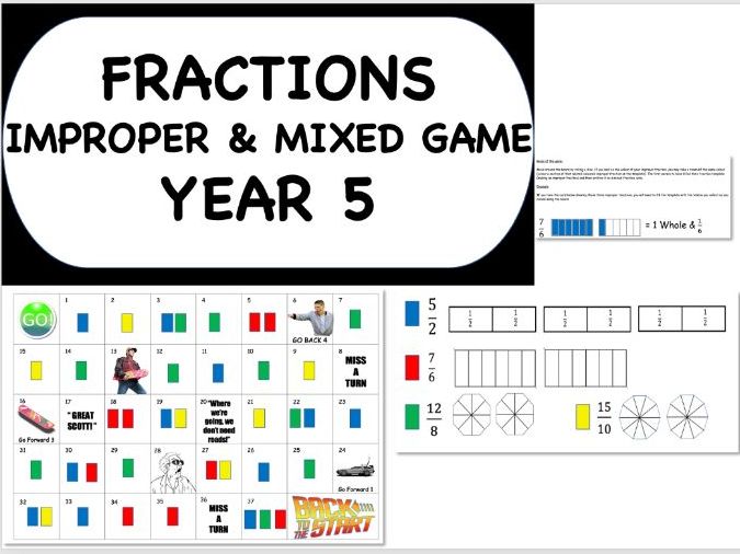 BACK TO THE FRACTIONS GAME Improper to Mixed Fraction Board Game Teaching Resources