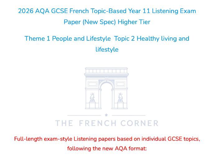 2026 AQA GCSE French Higher Listening Paper 1.2 Healthy living with Realistic Exam Audio