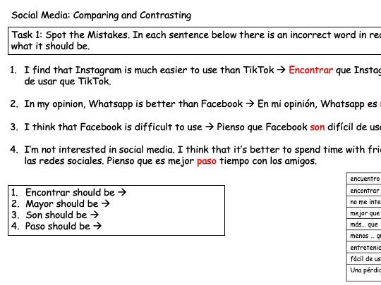 GCSE Spanish F: Comparing Social Media