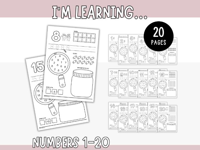 Learning Numbers 1-20 - Worksheets for Kids