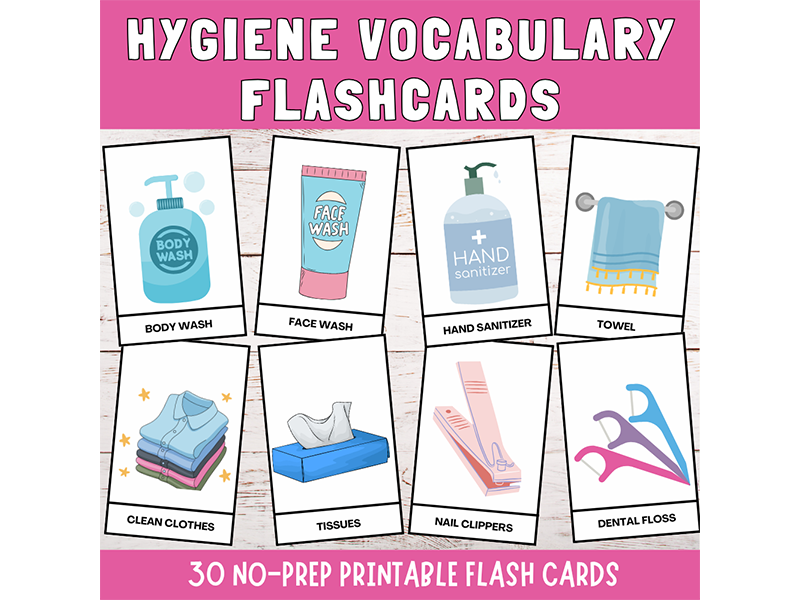 Personal Hygiene Vocabulary flashcard, Daily Care Grooming Life Skill Activities