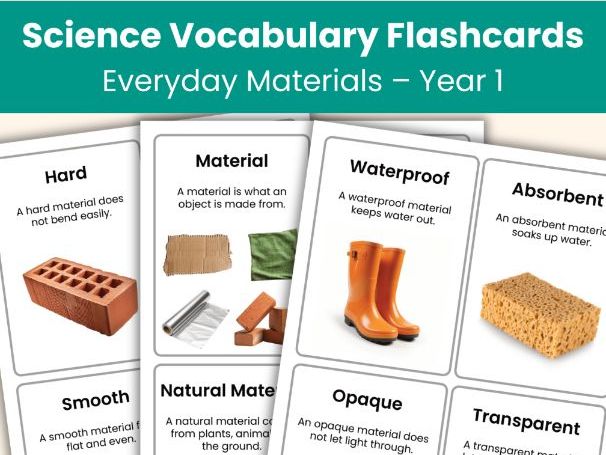 Year 1 Science Everyday Materials Vocabulary Cards – Real Photo Flashcards | KS1 Science Printable
