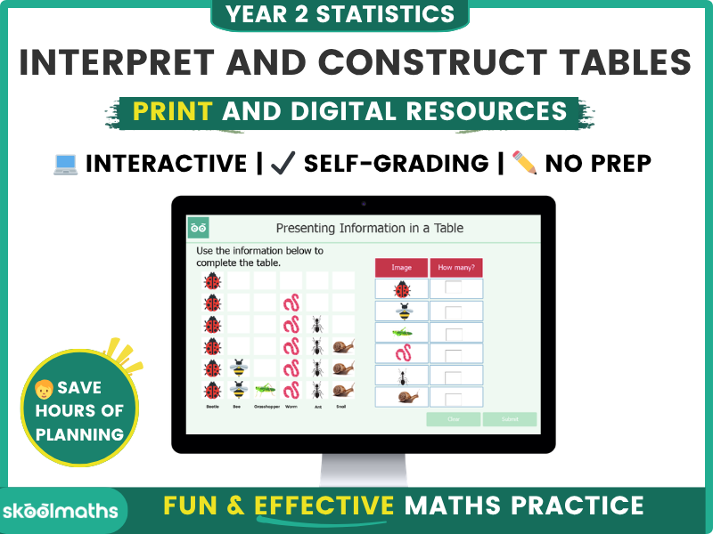 Interpret and Present Data from Tables Year 2 Digital Maths Lesson and Activities