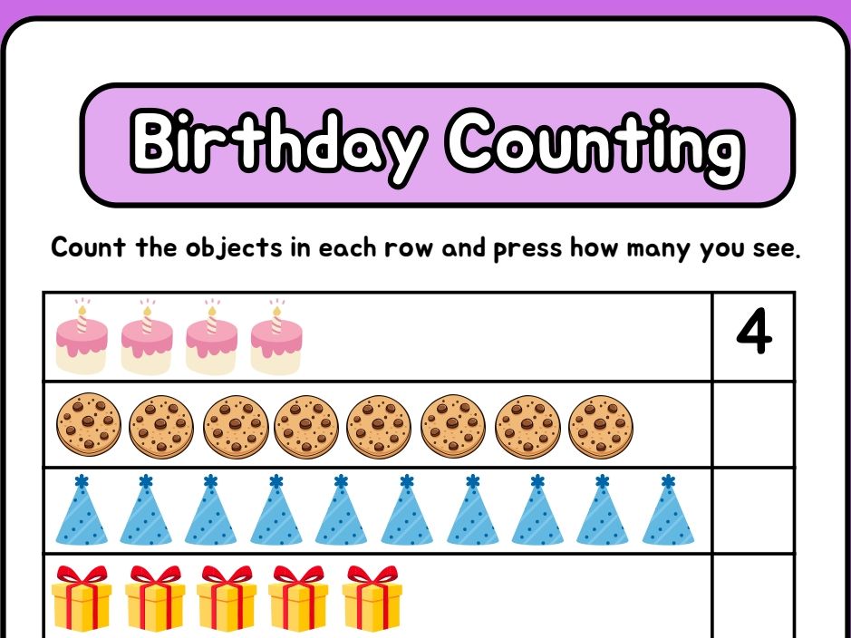 Count objects to 10 - Birthday - SEN