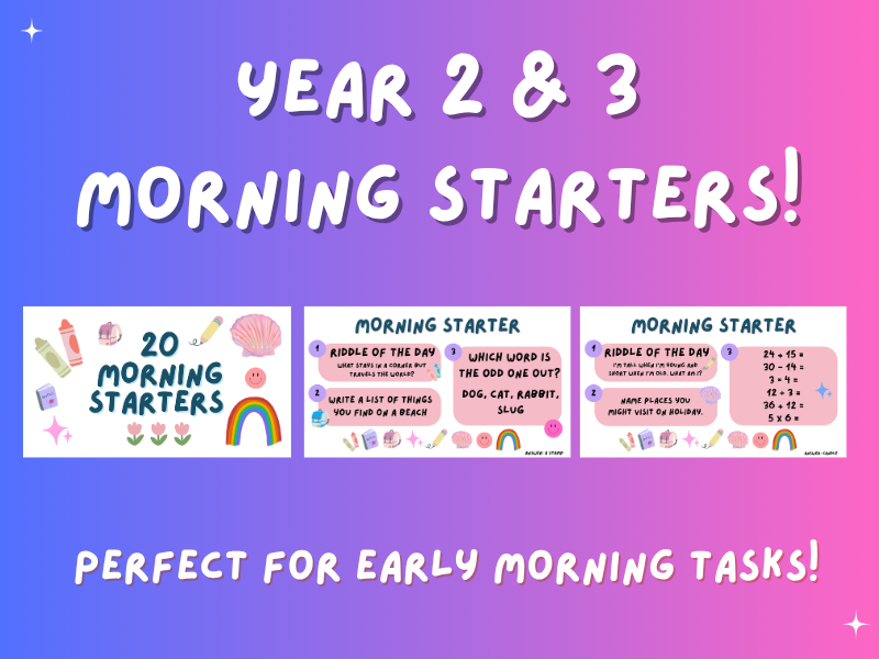 Morning Starters for Year 2 & 3 | Maths, English, Riddles & More | PowerPoint