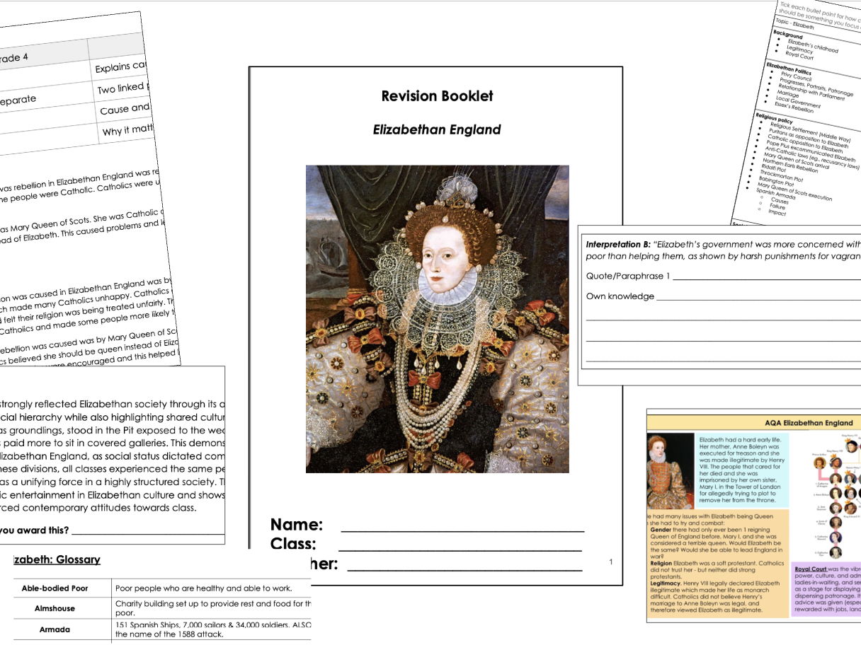 Elizabethan England GCSE Revision (AQA) / Teacher Bundle