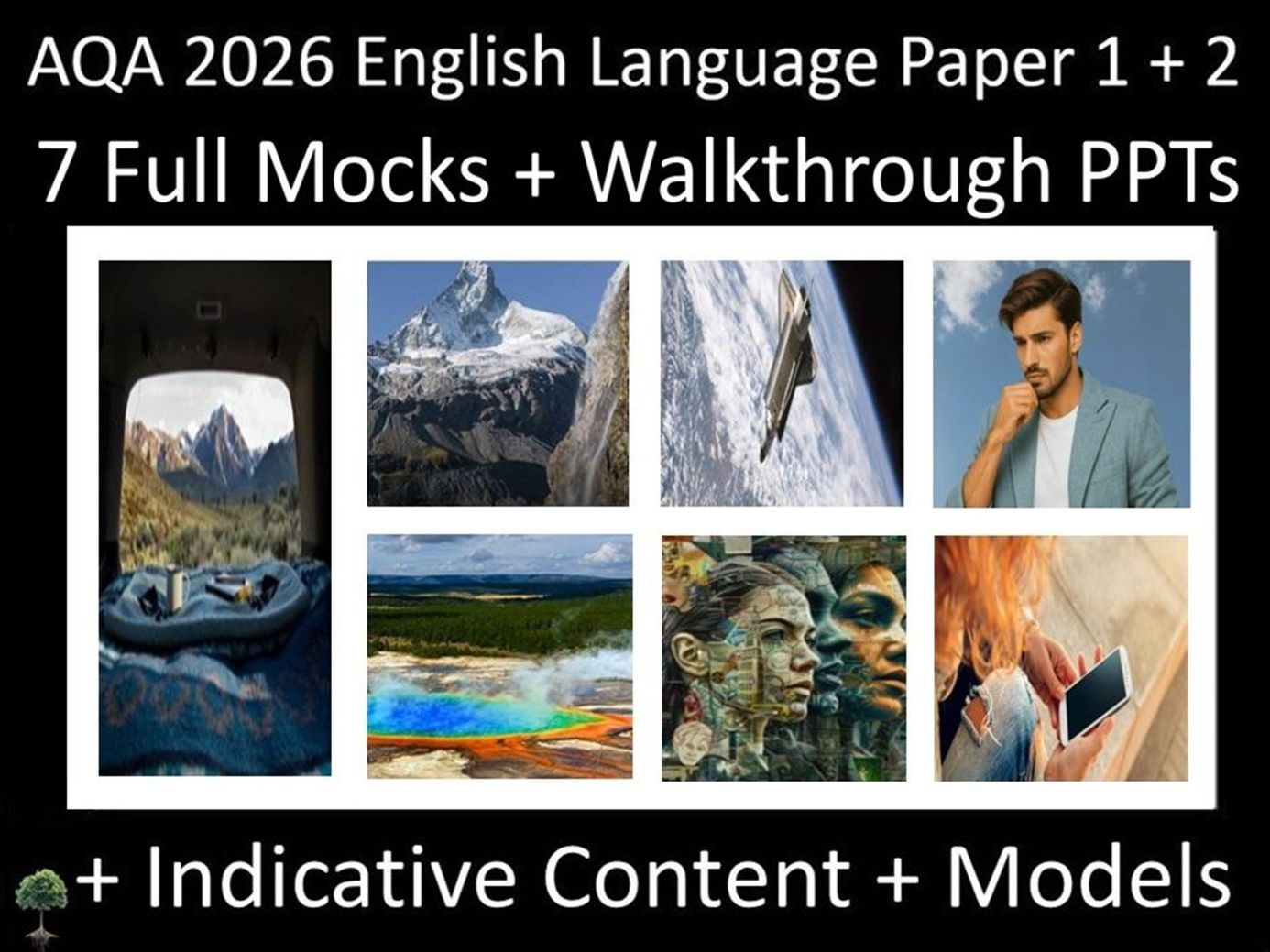 Seven AQA 2026 English Language Paper 1 + 2 Mocks + Walkthrough PPTs