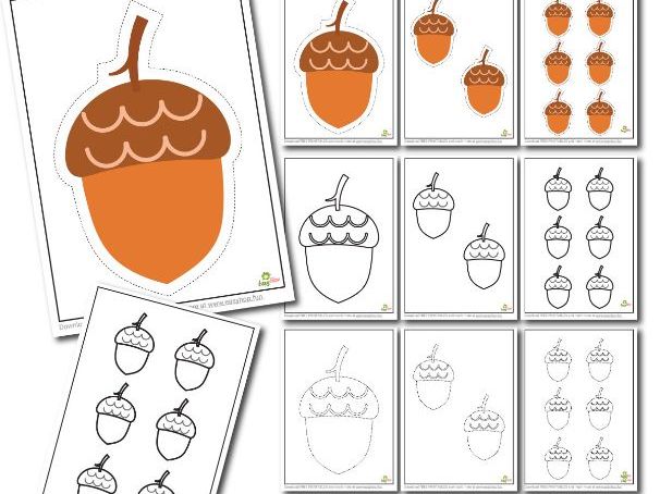 Acorn Template Activity Set Cutting, Coloring & Tracing for Preschool, Art Projects & Scrapbooking