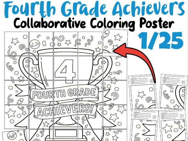 Fourth Grade Achievers Collaborative Coloring Poster | Classroom Celebration Activity