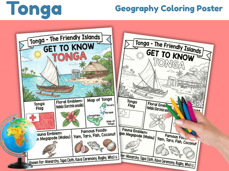 Tonga Geography Coloring Poster | Country Facts & Culture