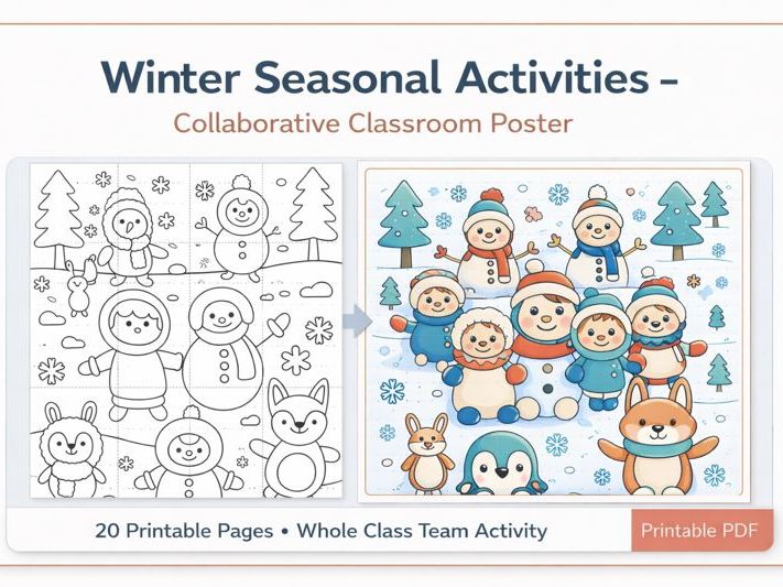 Winter Seasonal Activities – Collaborative Coloring Poster (20 Pieces)