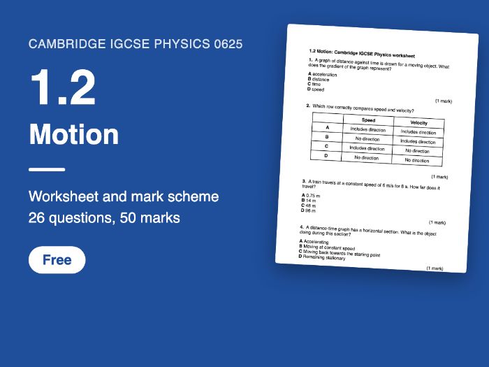 Cambridge IGCSE Physics 0625: 1.2 Motion Worksheet