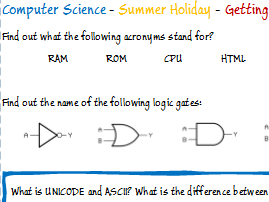 Computer Science - Summer Holiday Homework Tasks  - before starting a new course.