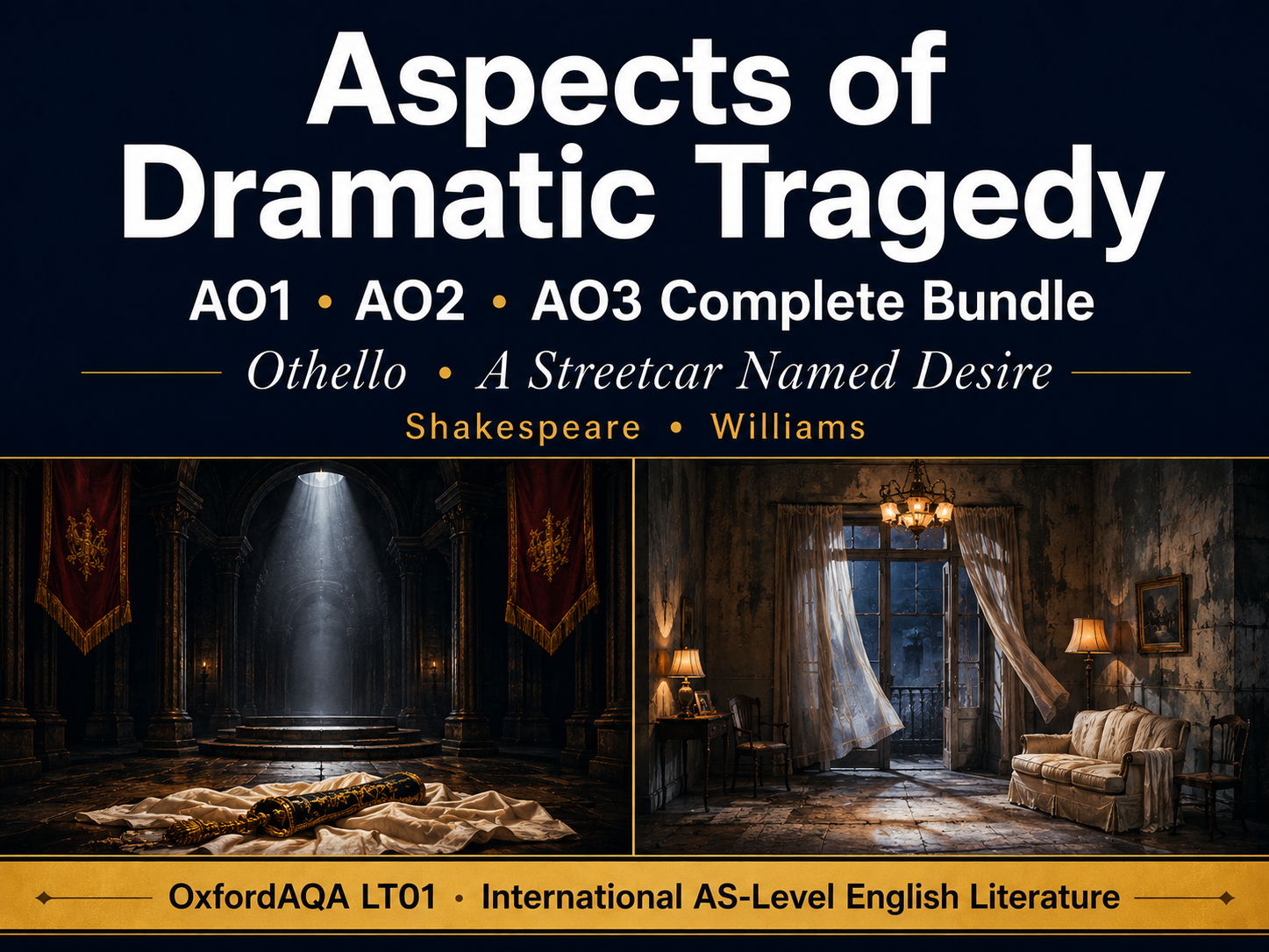 OxfordAQA International AS English Literature (9675) - LT01 Aspects of Dramatic Tragedy | Complete AO1, AO2 and AO3 Booklet Bundle | Othello & A Streetcar Named Desire
