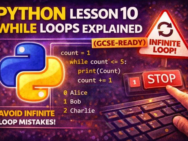 Python Lesson 10: WHILE Loops Explained (Beginner GCSE-Ready) | Avoid Infinite Loop Mistakes