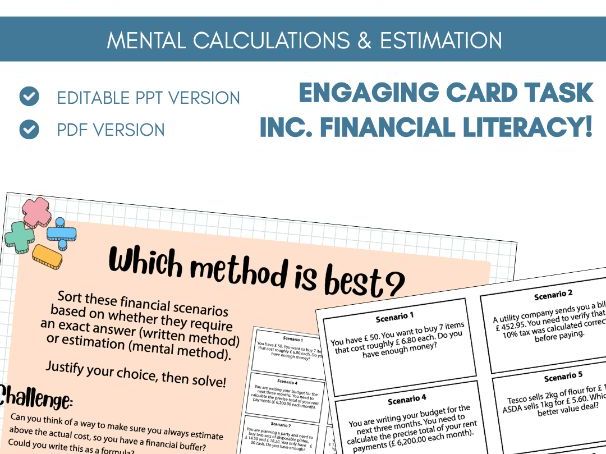 Mental Strategies & Estimation | Financial Card Task Activity | Four Operations