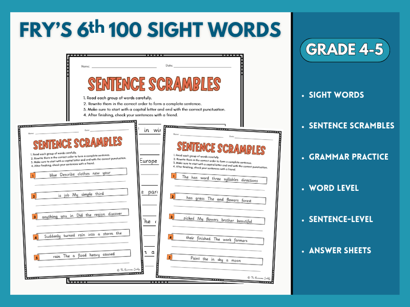 Sentence Scrambles | Fry's 6th 100 Sight Words