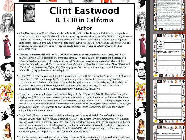 Clint Eastwood PACKET & ACTIVITIES, Important Historical Figures Series